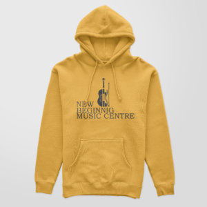 yellow hoodie with black brand